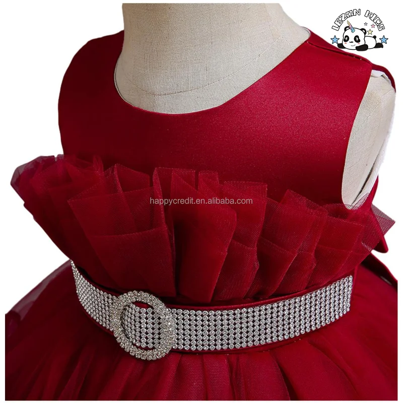 LEZONKIDS - Fancy Pearls Sleeveless Performance Dress Sequin Satin Tulle Dress Girls Evening Party Dress